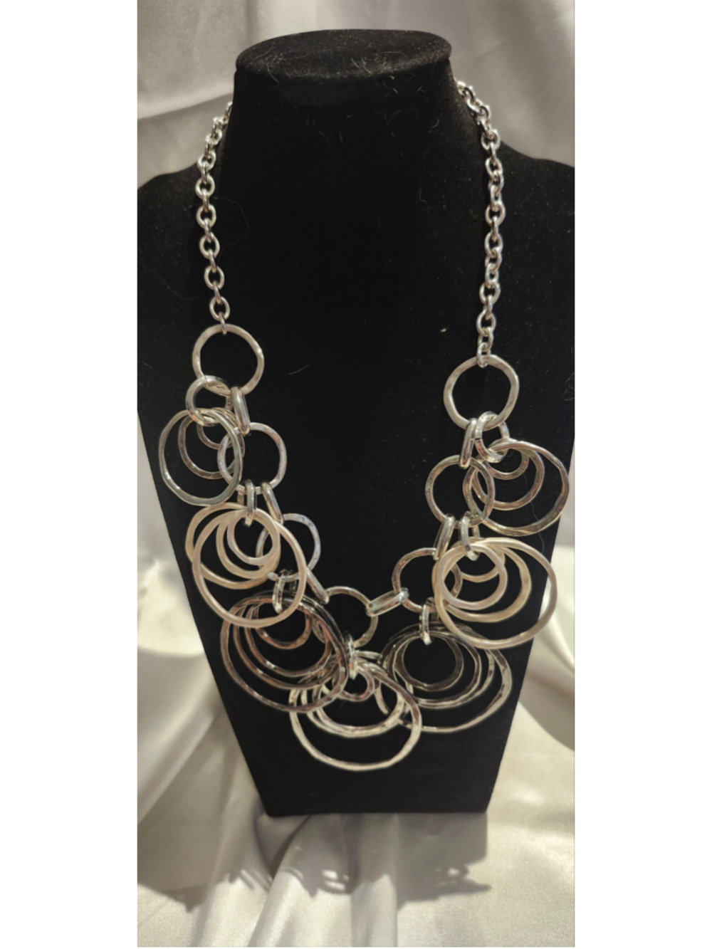 Big Chunky Silver Multi-Ring Statement Necklace
